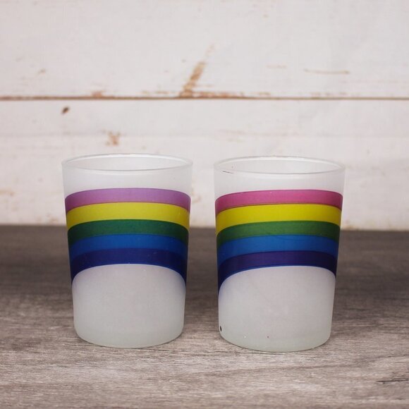 Set of‎ 2 Frosted Rainbow Cups Glasses Vintage? - Picture 1 of 6